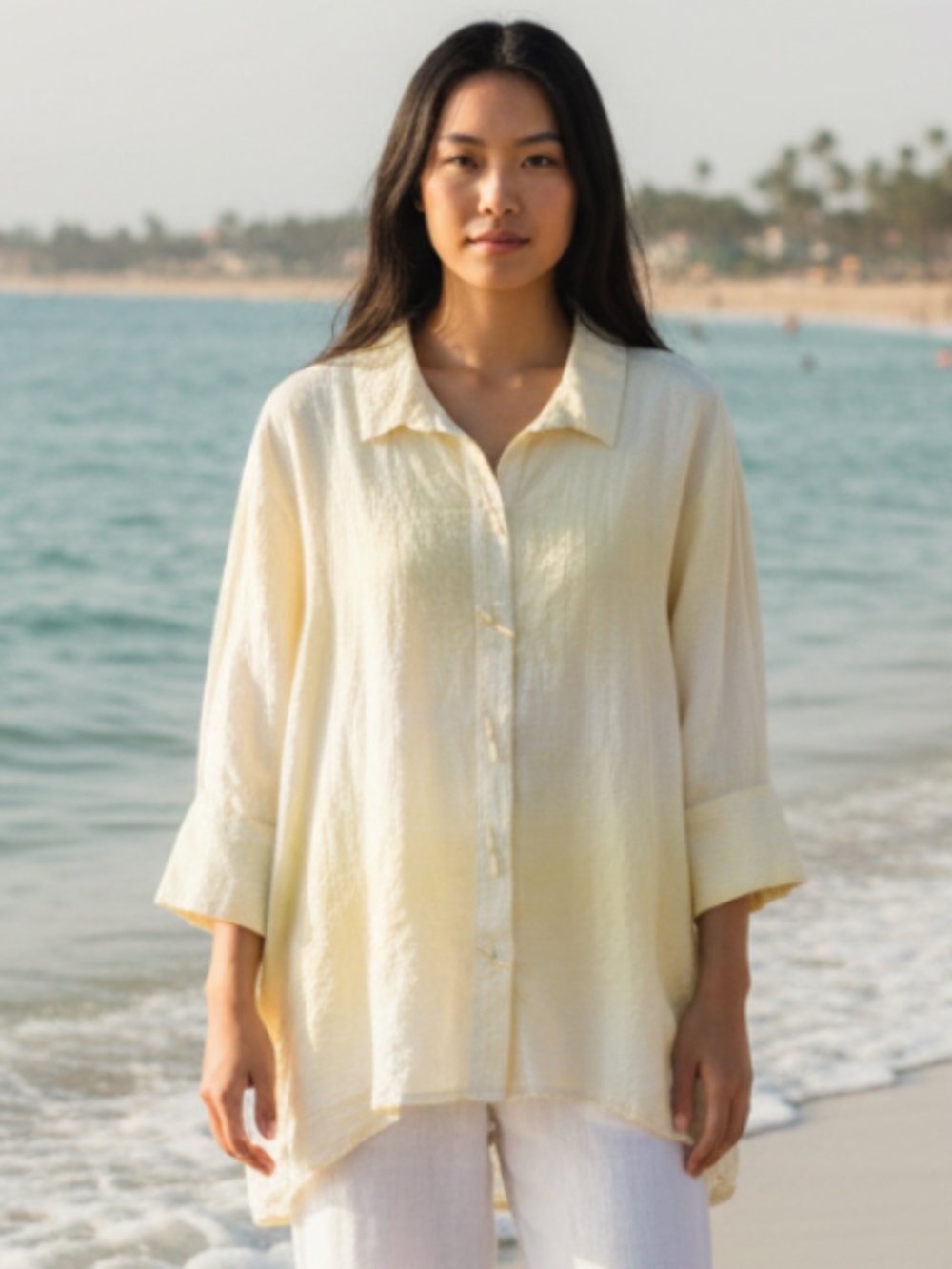 Habitat Sz XL 14 16 Shirt Top Tunic Button Down Yellow Ombre Lagenlook Artsy